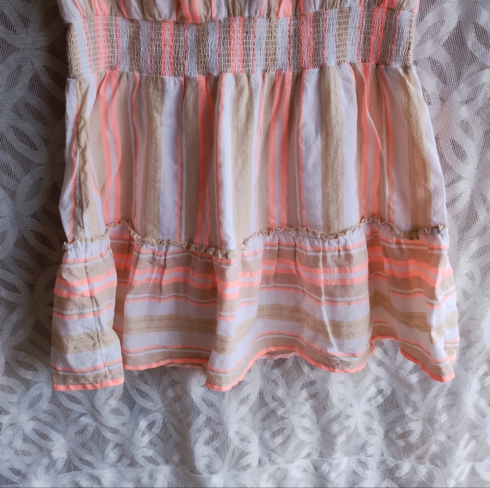 Vineyard vines dress large pink tan striped shirt sleeves cotton - Picture 2 of 11